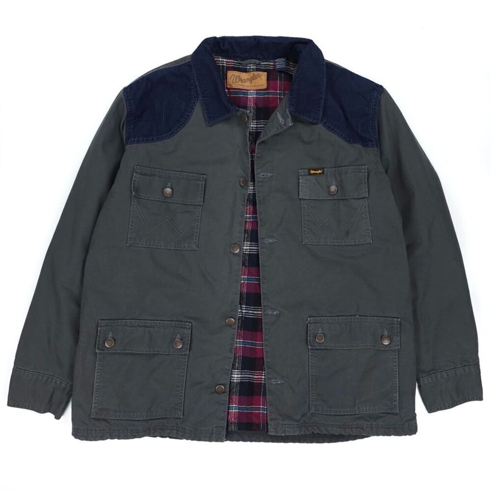 WRANGLER Flannel Lined Barn Coat Corduroy Chore Boho Western Indie Y2k Hipster